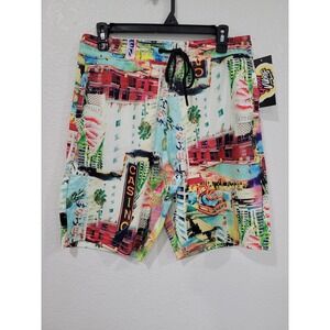 Drill Clothing Co Good Vibes Mens Shorts Multi Color Casino Tropical Print M #10